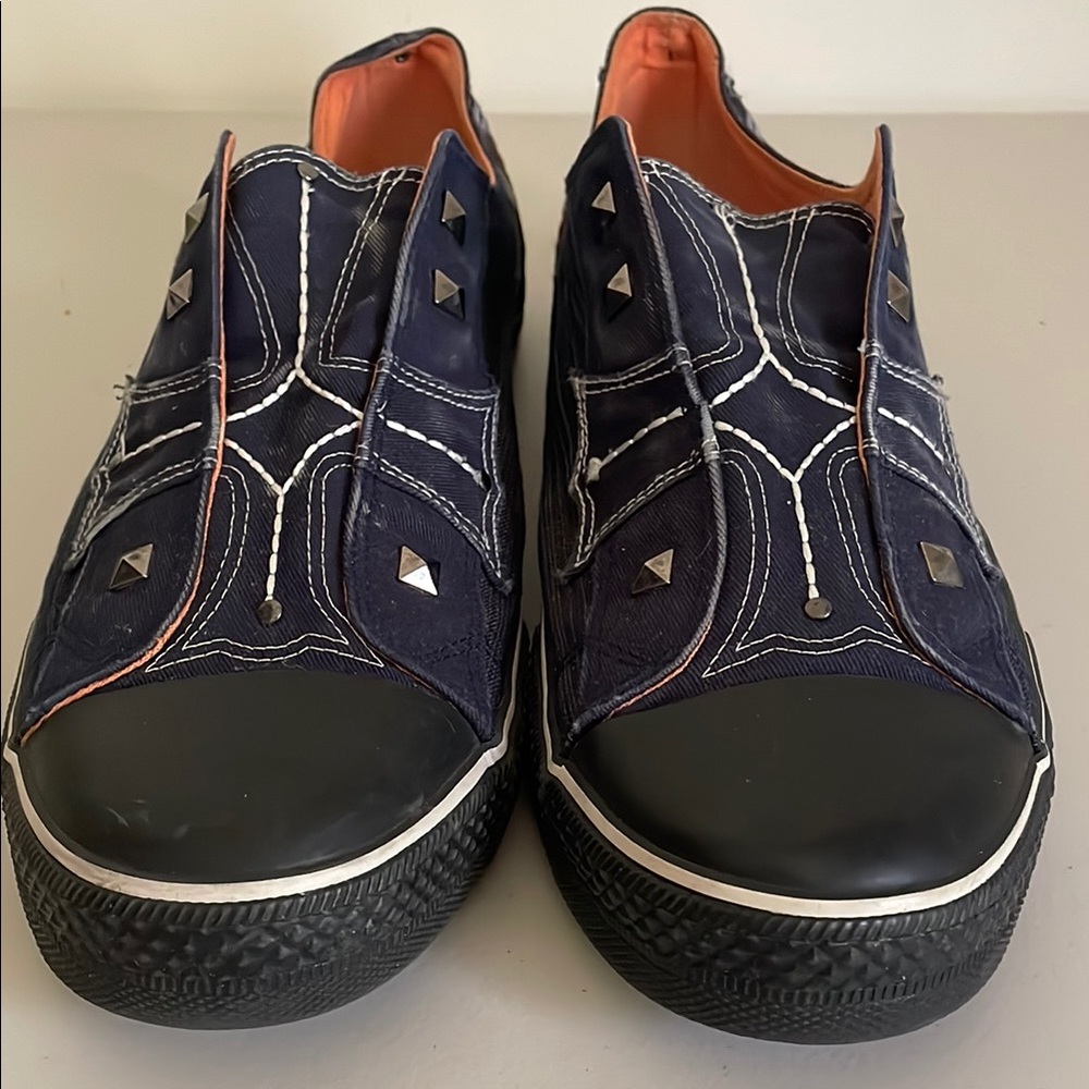 Men's Robert Wayne Hey studded blue canvas slip on casual shoes sneakers size 12